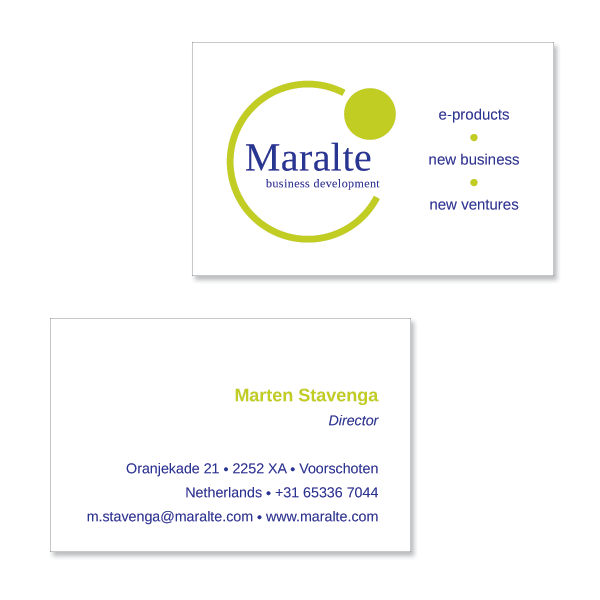 visitekaartje Maralte formaat: 85x55 mm